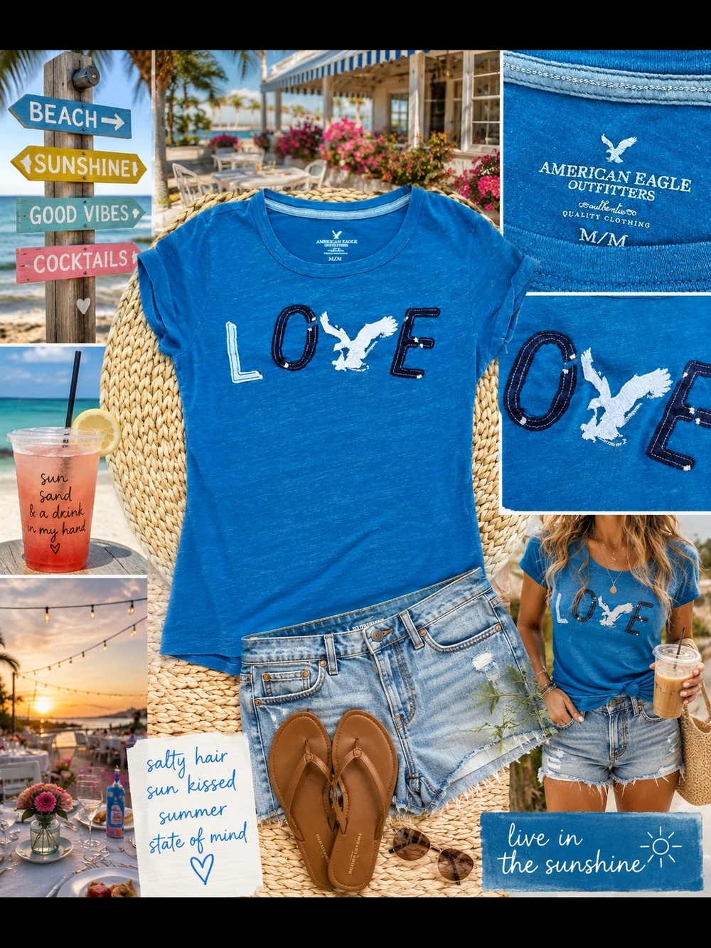 American Eagle Outfitters Blue LOVE Graphic Tee